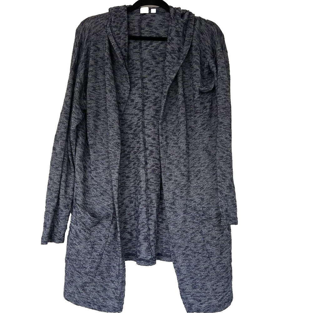 Gap Womens Blue Marled Knit‎ Open Front Hooded Cardigan Sweater Longline Pockets